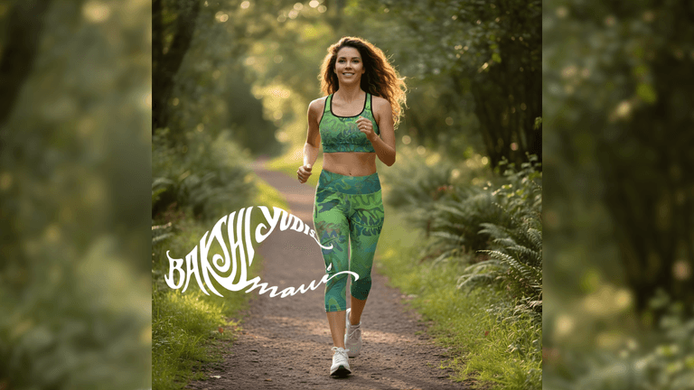 "Victoria Bakshi Yudis representing BYM Maui, showcasing vibrant activewear inspired by Maui’s landscapes, emphasizing confidence and self-expression."