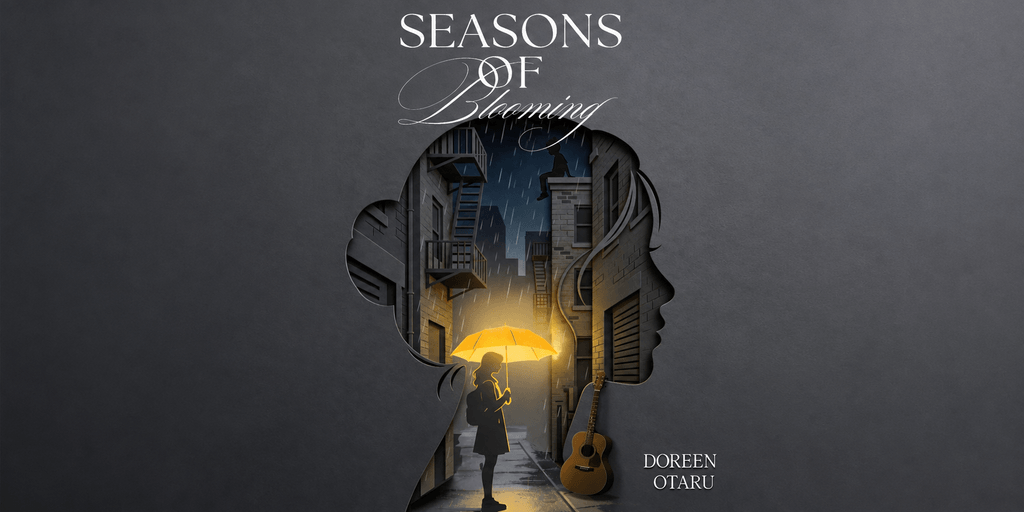 Book cover featuring a silhouette of a girl with an umbrella against a rainy background