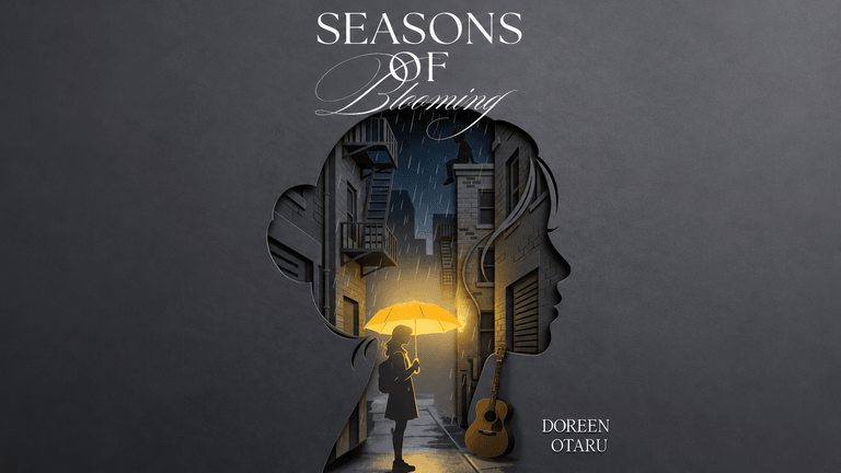 Book cover featuring a silhouette of a girl with an umbrella against a rainy background