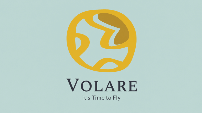 Logo featuring a stylized yellow globe with the text "Volare It's Time to Fly"