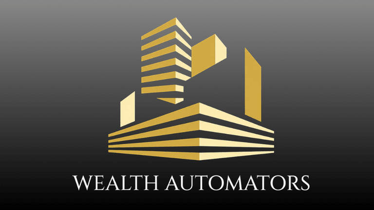 Gold geometric building logo with the text Wealth Automators below it