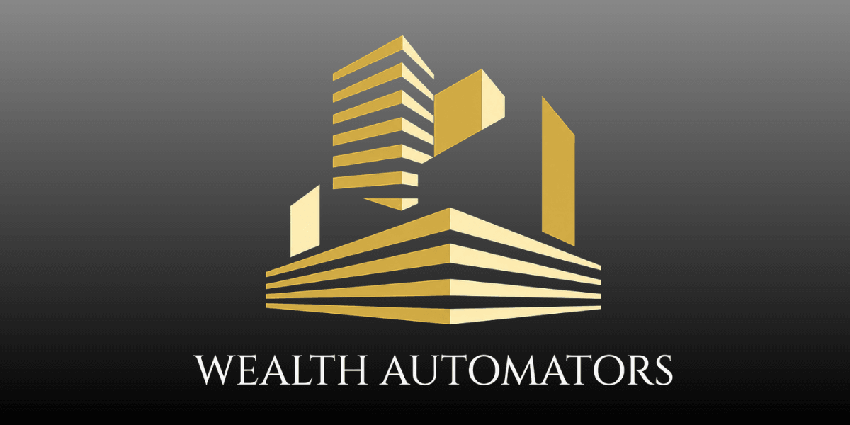 Gold geometric building logo with the text Wealth Automators below it