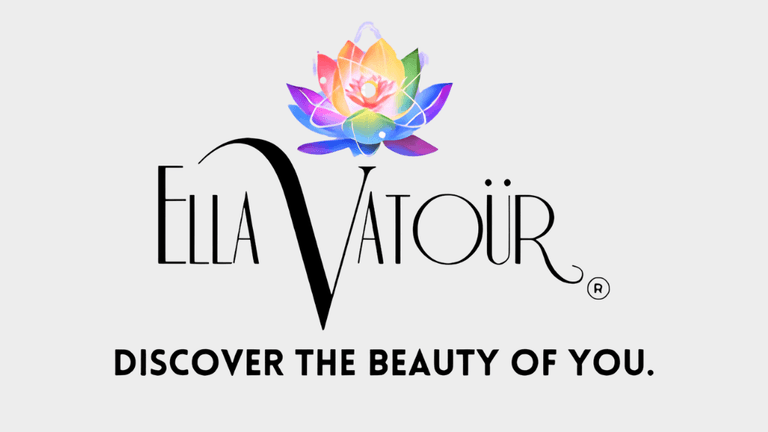 Logo featuring a colorful lotus flower and the brand name Ella Vatoir with a slogan.