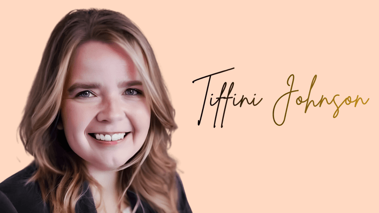 A smiling woman with wavy hair on a pastel background, featuring her name.