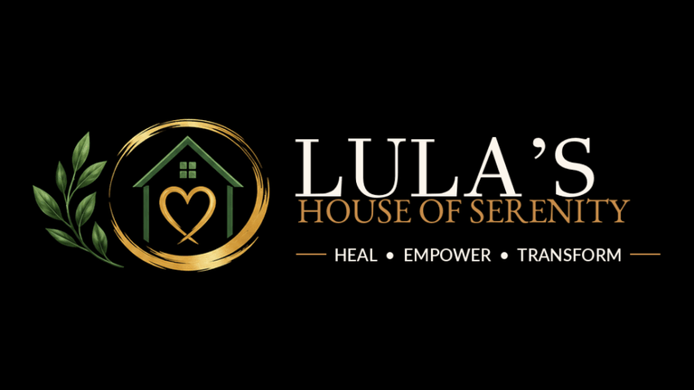 Logo for Lula’s House of Serenity featuring a house icon and the words Heal Empower Transform