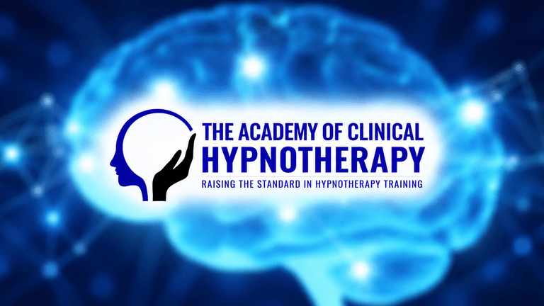 Logo of The Academy of Clinical Hypnotherapy with a brain background design