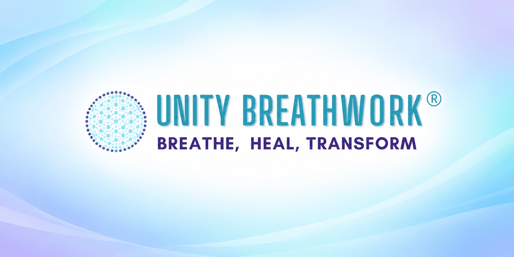 Logo for Unity Breathwork with the tagline "Breathe, Heal, Transform" on a gradient background