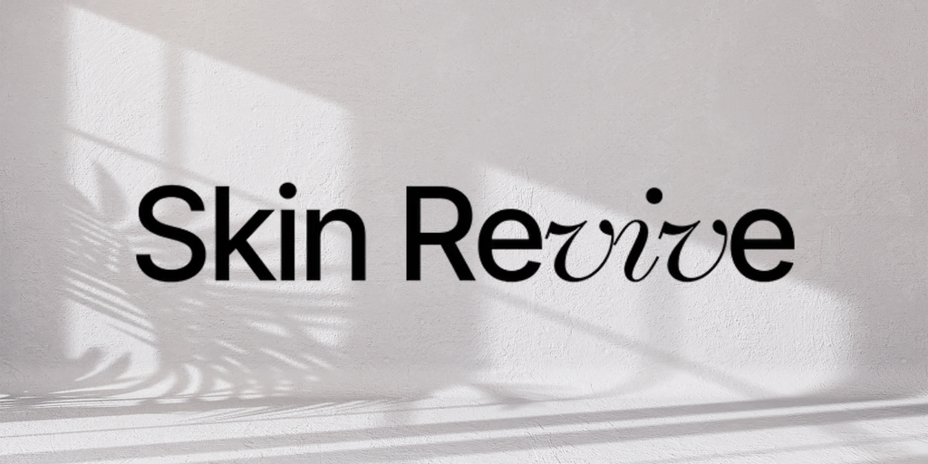 Logo with "Skin Revive" in stylish typography against a textured wall background