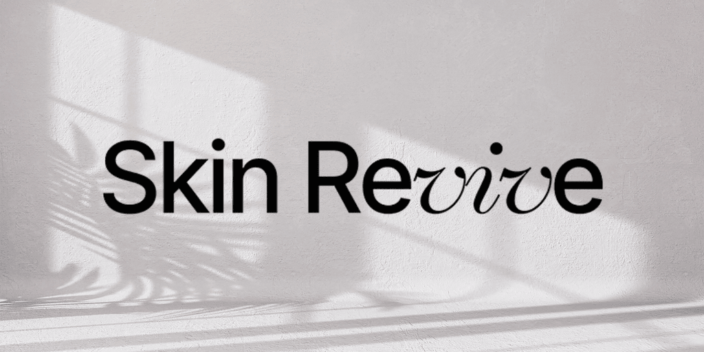 Logo with "Skin Revive" in stylish typography against a textured wall background