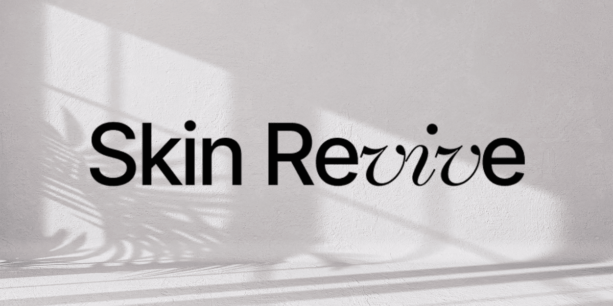 Logo with "Skin Revive" in stylish typography against a textured wall background