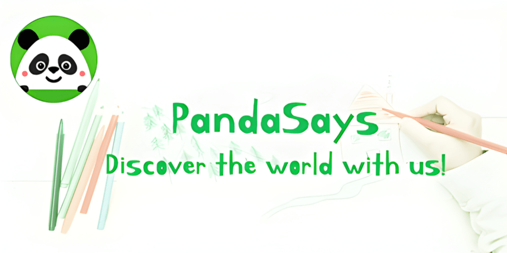 Logo of PandaSays with a cartoon panda and art supplies in a light background