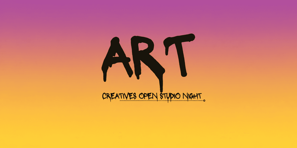 Colorful gradient background with bold text reading "ART Creatives Open Studio Night"