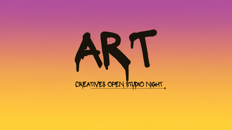 Colorful gradient background with bold text reading "ART Creatives Open Studio Night"