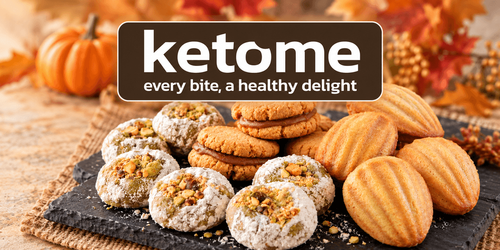 An assortment of cookies displayed on a rustic background with a logo above