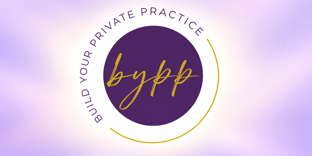 Logo for "Build Your Private Practice" with purple and gold elements on a gradient background