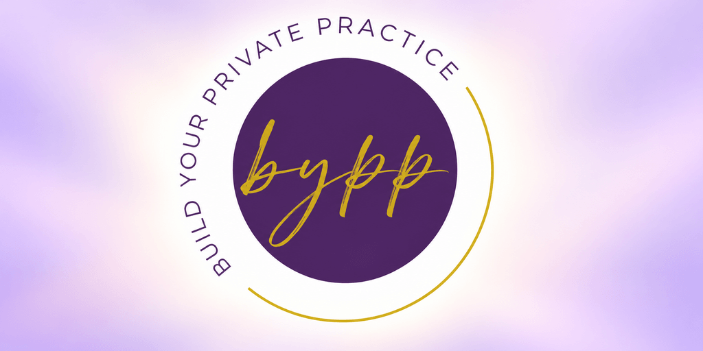 Logo for "Build Your Private Practice" with purple and gold elements on a gradient background