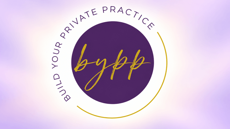 Logo for "Build Your Private Practice" with purple and gold elements on a gradient background