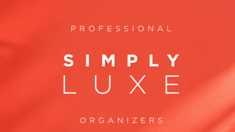 Logo for Simply Luxe Organizers featuring a coral background and elegant white text