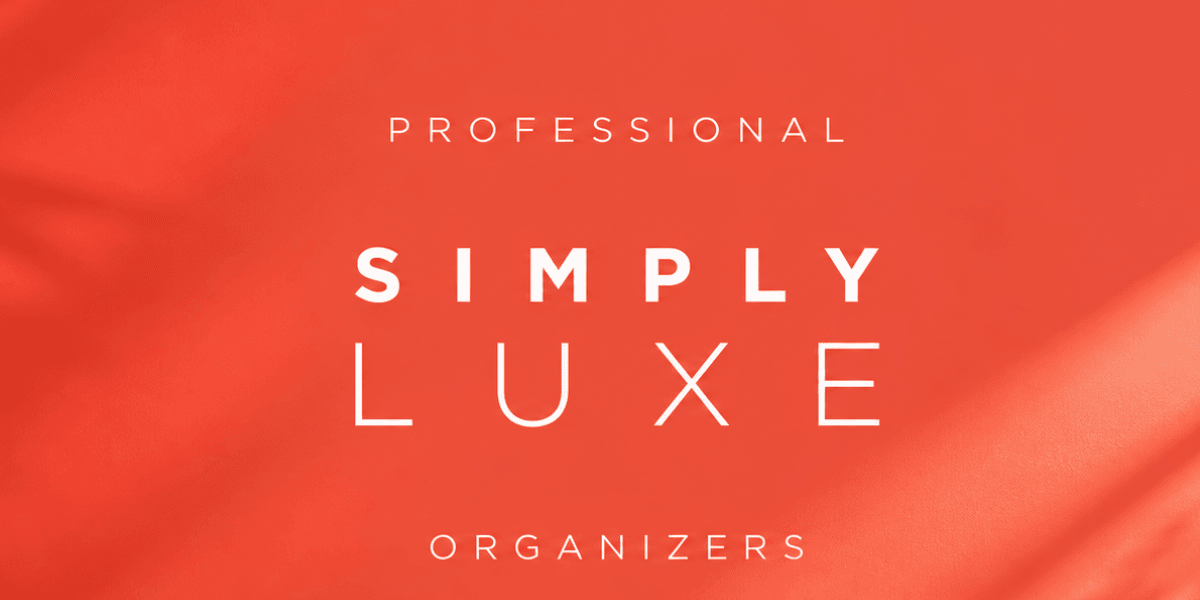 Logo for Simply Luxe Organizers featuring a coral background and elegant white text