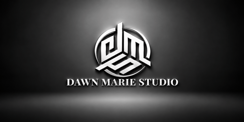 Logo design featuring the text "DAWN MARIE STUDIO" with an intricate circular emblem