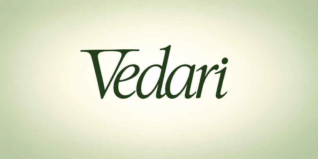 Stylized text of the word "Vedari" on a light green background