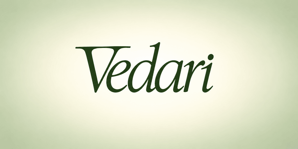 Stylized text of the word "Vedari" on a light green background