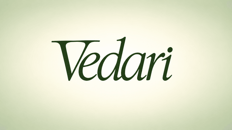 Stylized text of the word "Vedari" on a light green background