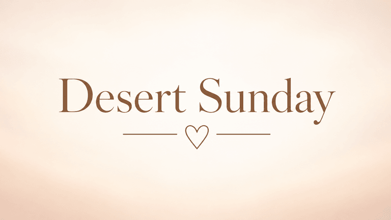 Text reading "Desert Sunday" in elegant font over a soft, warm background