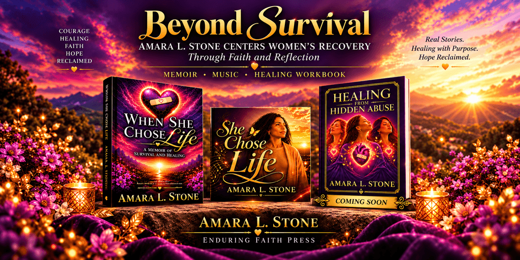 Promotional graphic for Amara L. Stone's books on women's recovery and healing.
