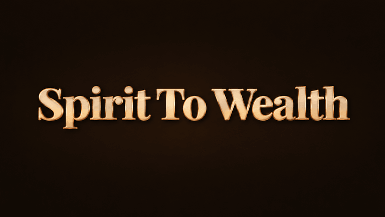 Stylized text reading "Spirit To Wealth" on a dark background