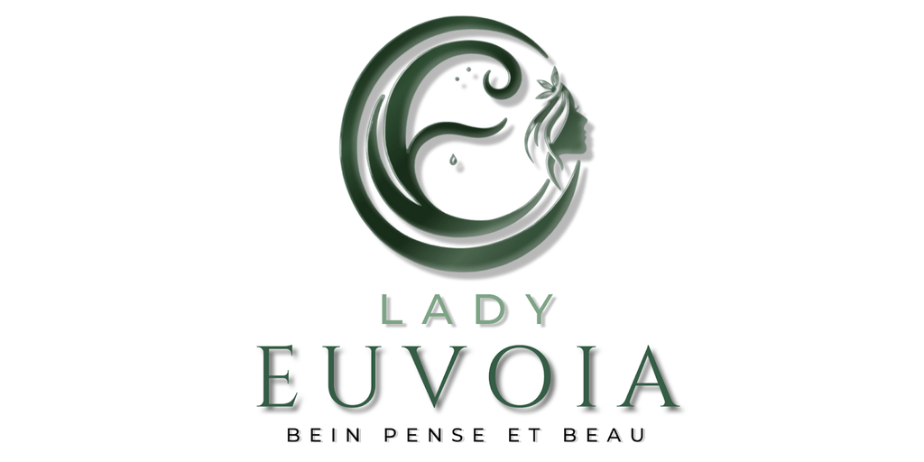 Lady Euvoia logo featuring a green circular emblem with a woman’s profile and flowing hair, symbolizing nature, with the brand name and French tagline below.