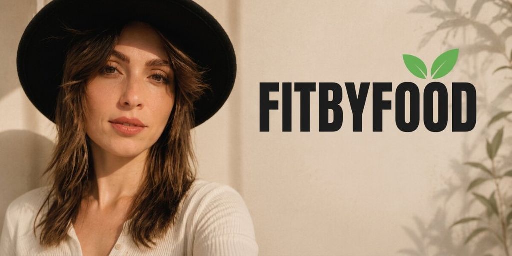 Portrait of Fit by Food founder Alva Roos beside the FitByFood logo on a neutral background.