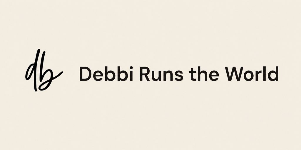 Debbi Runs the World logo featuring stylized initials and campaign name on a light background.