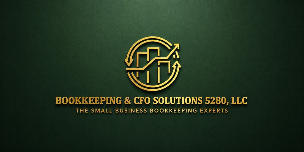 Bookkeeping & CFO Solutions 5280 logo with gold financial growth icon on a green background.