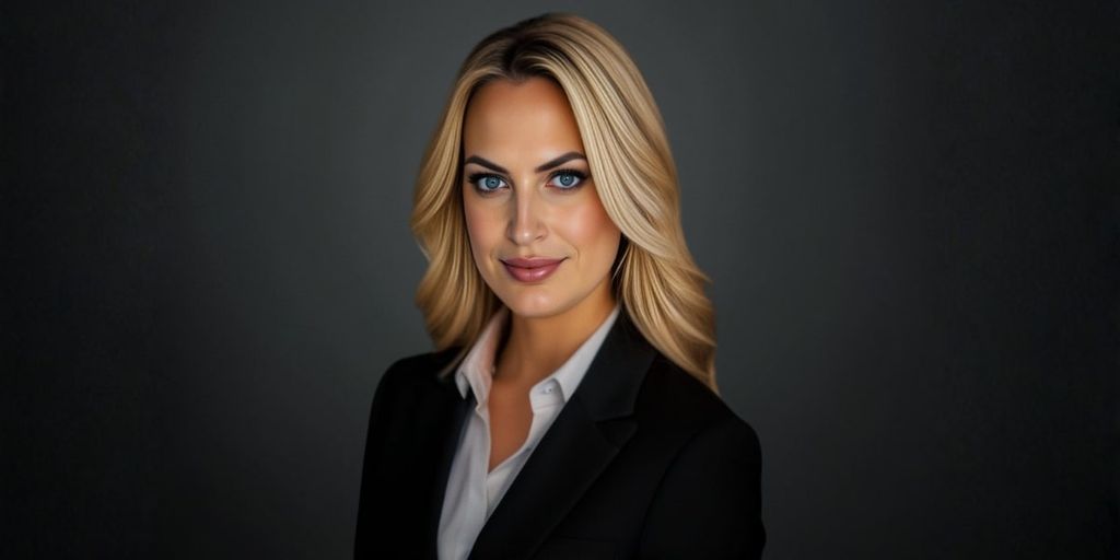 Lauren LaPointe, a professional branding expert, dressed in a black suit with a confident expression against a dark background.