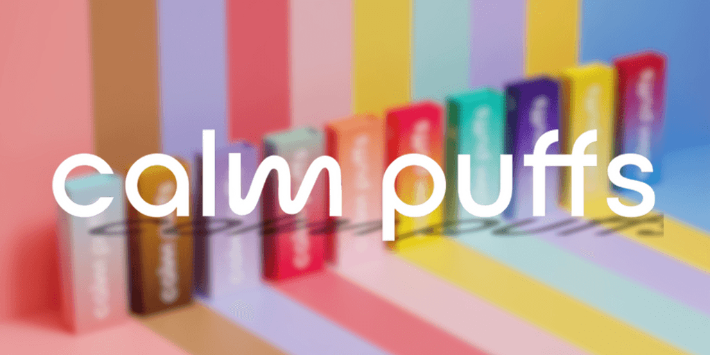 Calm Puffs wellness products, offering a colorful range of nicotine-free inhalables.