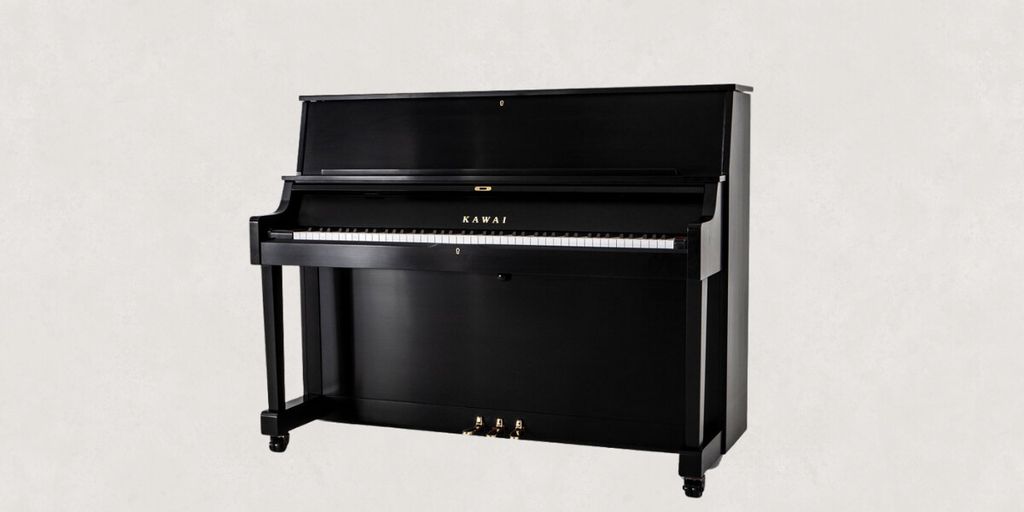Black upright Kawai piano, highlighting the importance of room acoustics in enhancing sound quality, as discussed by Worldwide Piano.
