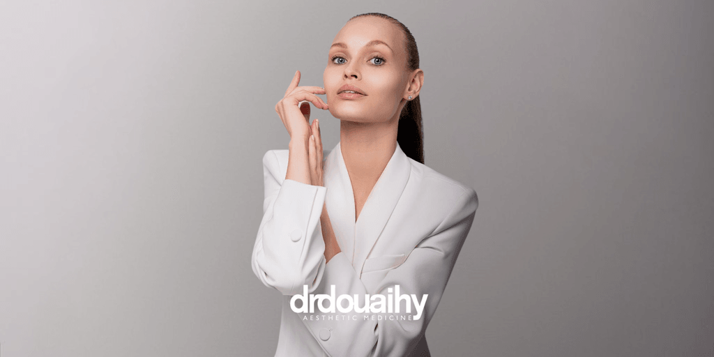 Image 1: Dr. Douaihy showcasing professional aesthetic expertise in a refined, natural pose.