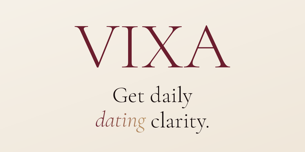 VIXA AI dating clarity app logo promoting daily dating clarity for women