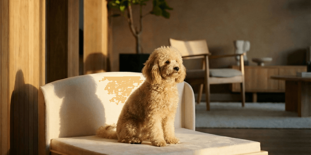 Stylish dog resting on the Haven Bed by Mafé Pets, showcasing the blend of beauty, comfort, and functionality in pet products.
