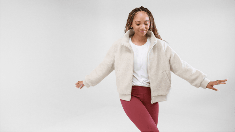 Model showcasing The Short Cut's debut collection, featuring comfortable, well-fitting clothes designed for short women under 5'3", promoting confidence and style