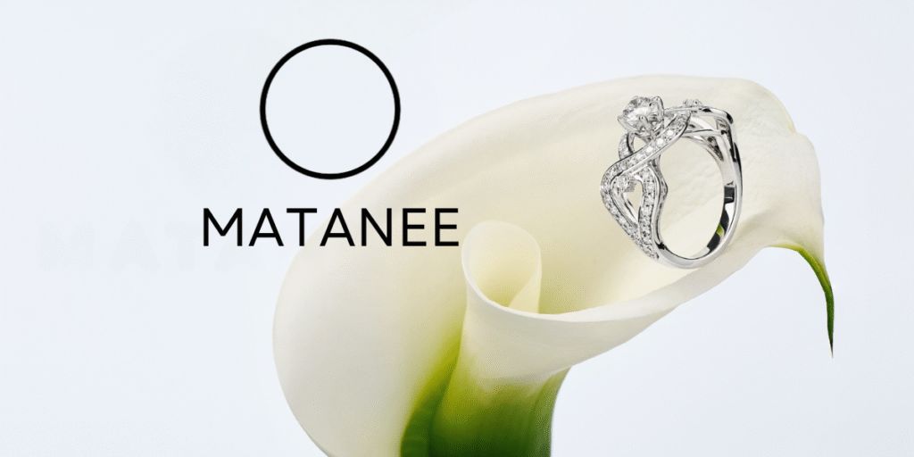 Matanee: Where Every Diamond Tells a Love Story Matanee logo and custom-designed engagement ring, symbolizing the brand's focus on unique, luxury, and personalized wedding jewelry.