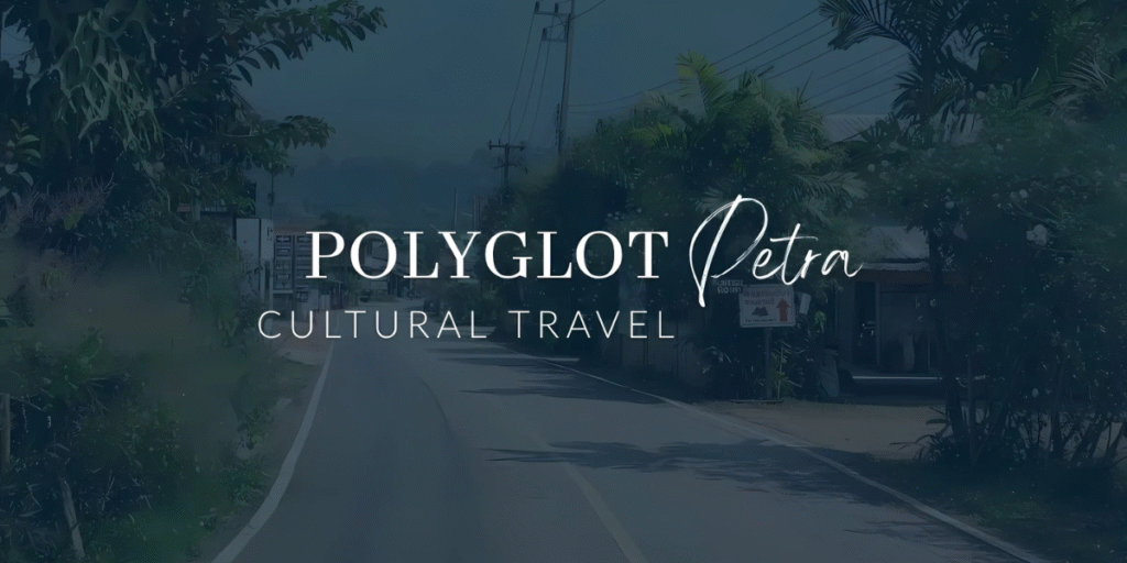 "Polyglot Petra logo for Cultural Travel services, specializing in immersive cultural experiences and tours around the world."