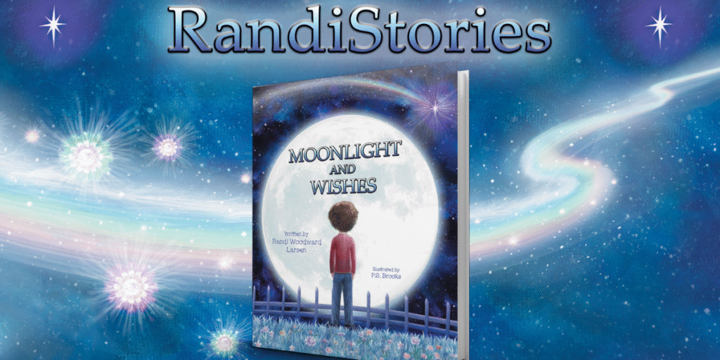 A child gazes up at a starry sky, bathed in moonlight, symbolizing the magic of imagination and dreams from RandiStories and her book Moonlight and Wishes