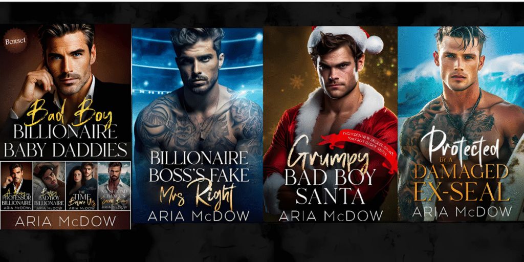 The Rise of Aria McDow: Crafting Contemporary Romance with a Twist Four steamy contemporary romance book covers by Aria McDow featuring tattooed, brooding male leads in dramatic poses.