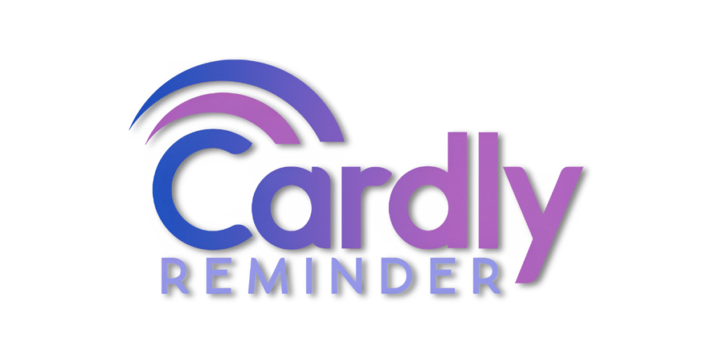 "Cardly Reminder logo with modern, vibrant purple and blue colors featuring a wireless signal icon, symbolizing easy and timely reminders for managing credit card payments."