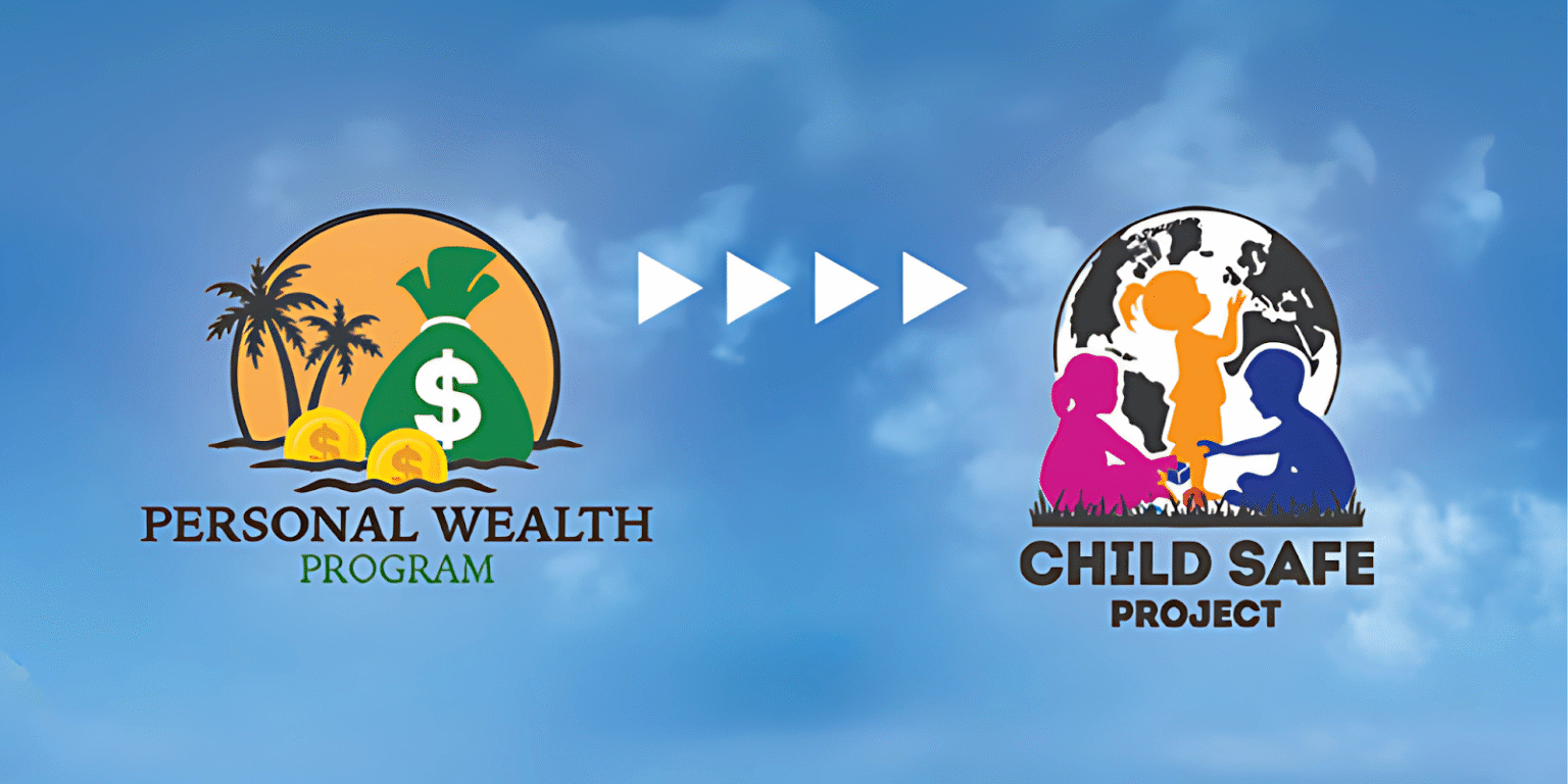 Logo transition from Personal Wealth Program to Child Safe Project, symbolizing financial growth supporting vulnerable children.