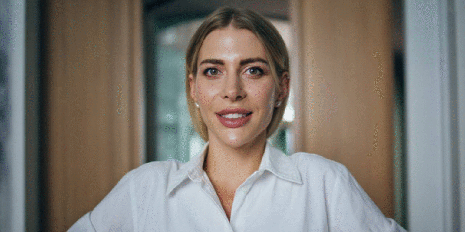 Alina Palii, a confident and poised marketing strategist, poses with a serene expression, reflecting her leadership philosophy.