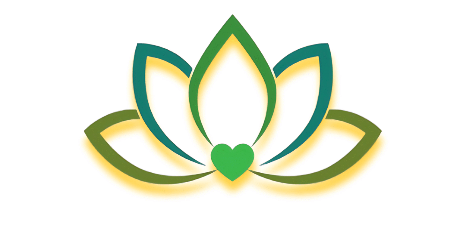 Manasvi Healing logo featuring a lotus design with a green heart, symbolizing emotional healing, empowerment, and personal transformation.