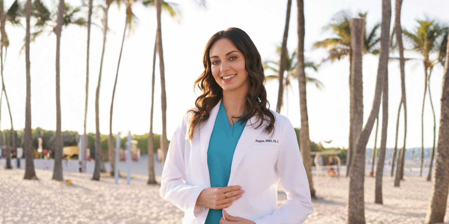 Chloe Pappas, founder of Neos Functional Medicine, in a professional clinic setting, specializing in hormone balance, metabolic health, and longevity.